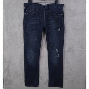 Jimmy Taverniti Distressed  Straight Denim Jeans Men 33x35 Blue Dark Wash